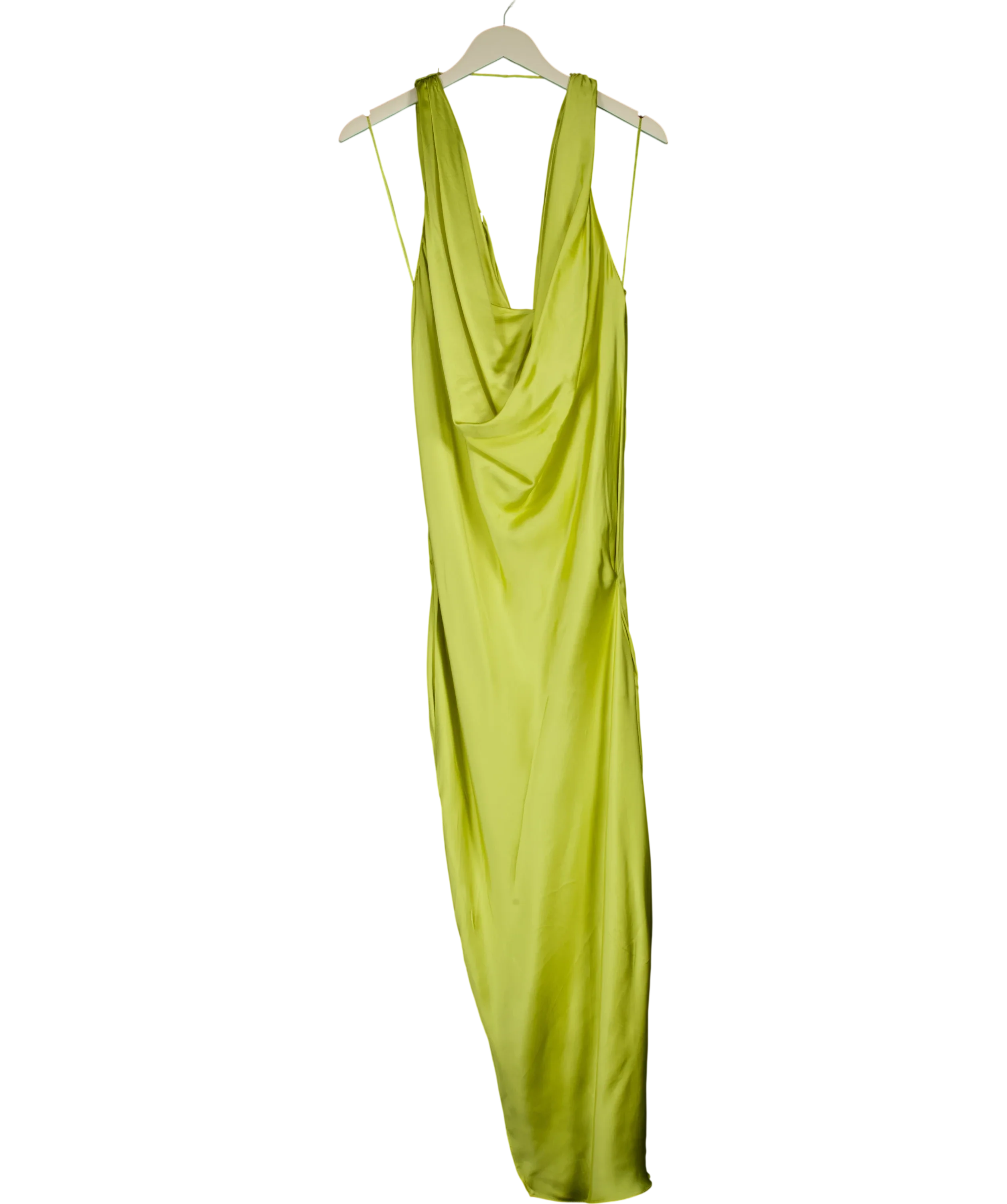 ZARA green cowl-neck midi slip dress, size UK S — front