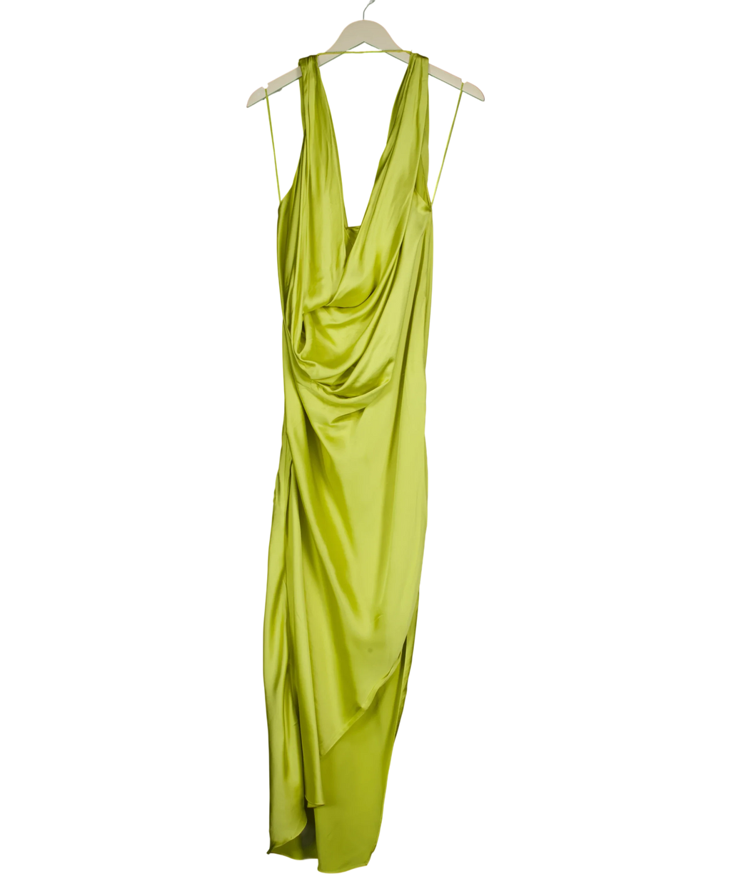 ZARA green cowl-neck midi slip dress, size UK S — back