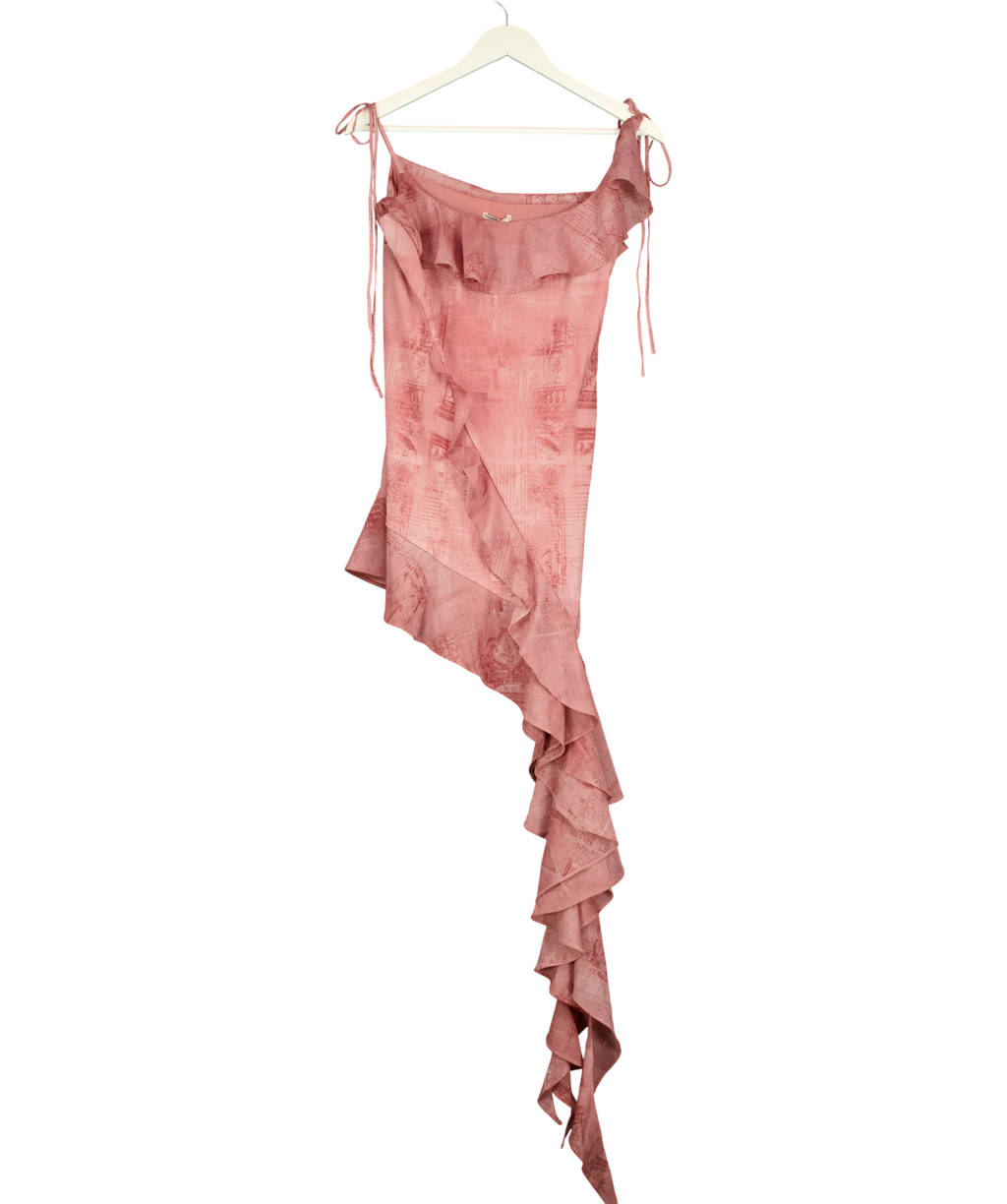 House of CB Pink Lyrah Ruffle-Trim Mini Dress, size UK S — front