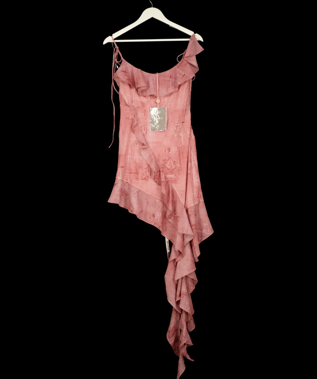 House of CB Pink Lyrah Pink Print Ruffle Mini Dress, size UK S — detail