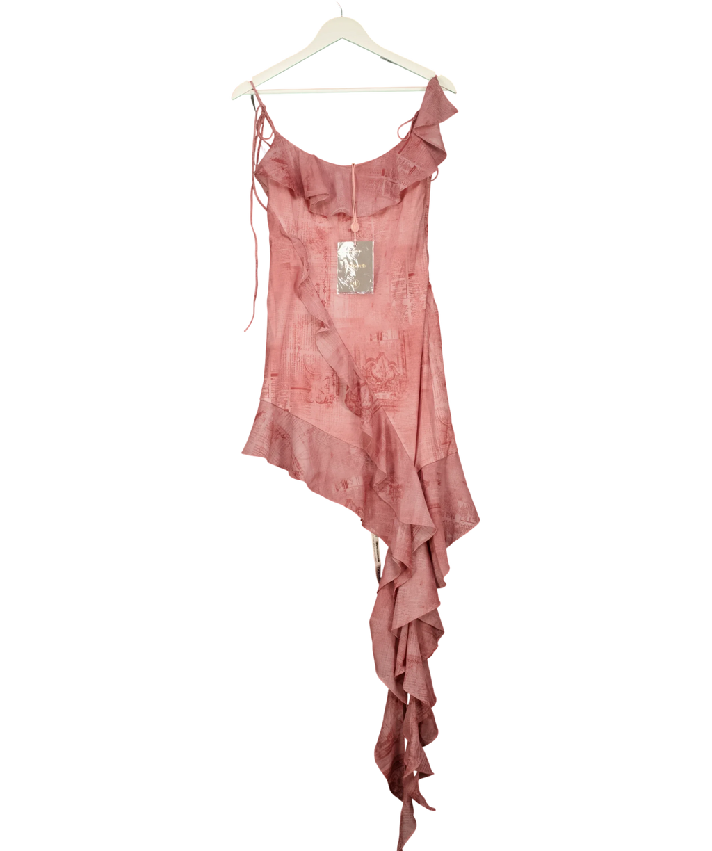 House of CB Pink Lyrah Pink Print Ruffle Mini Dress, size UK S — front