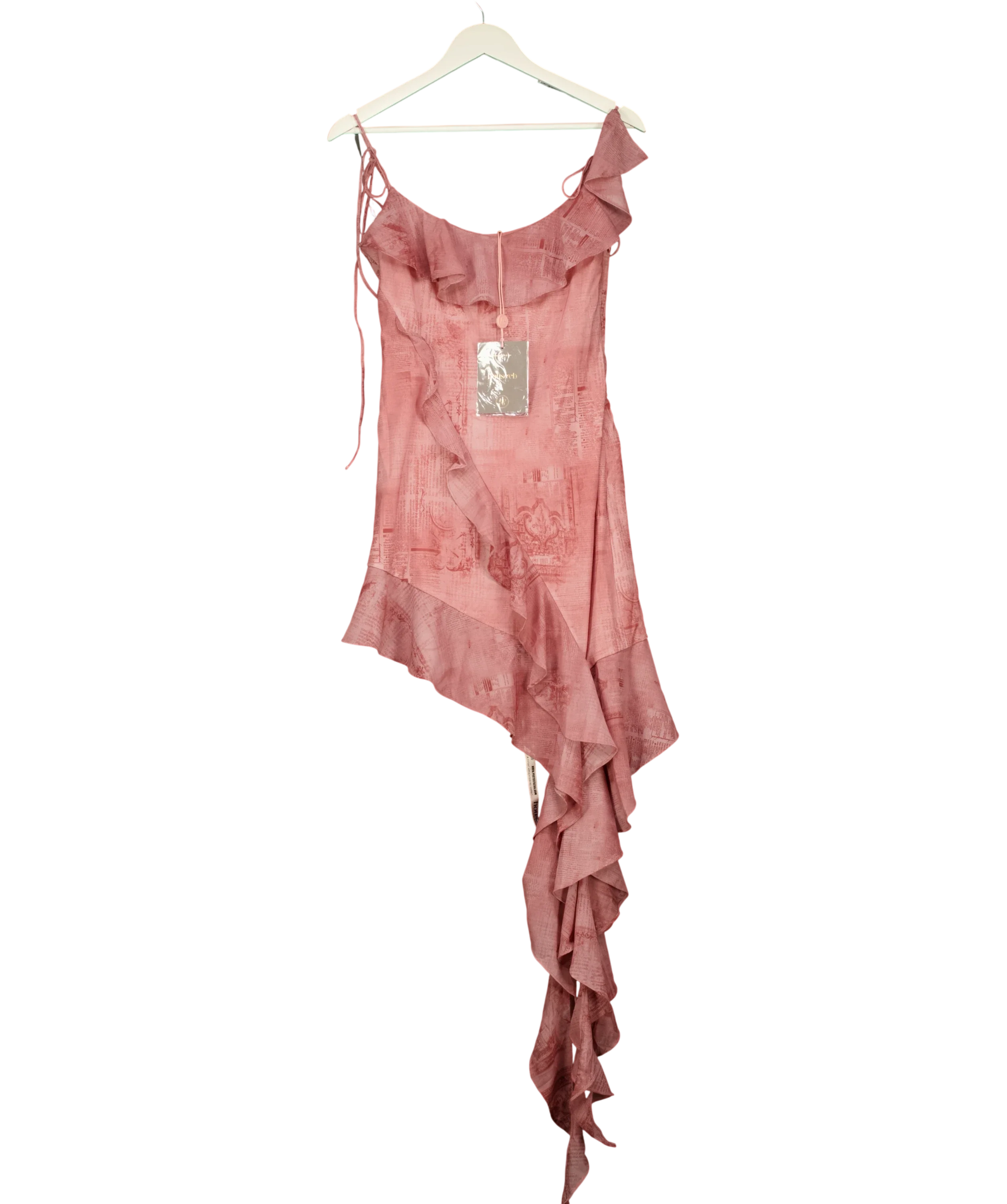 House of CB Pink Lyrah Pink Print Ruffle Mini Dress, size UK S — front