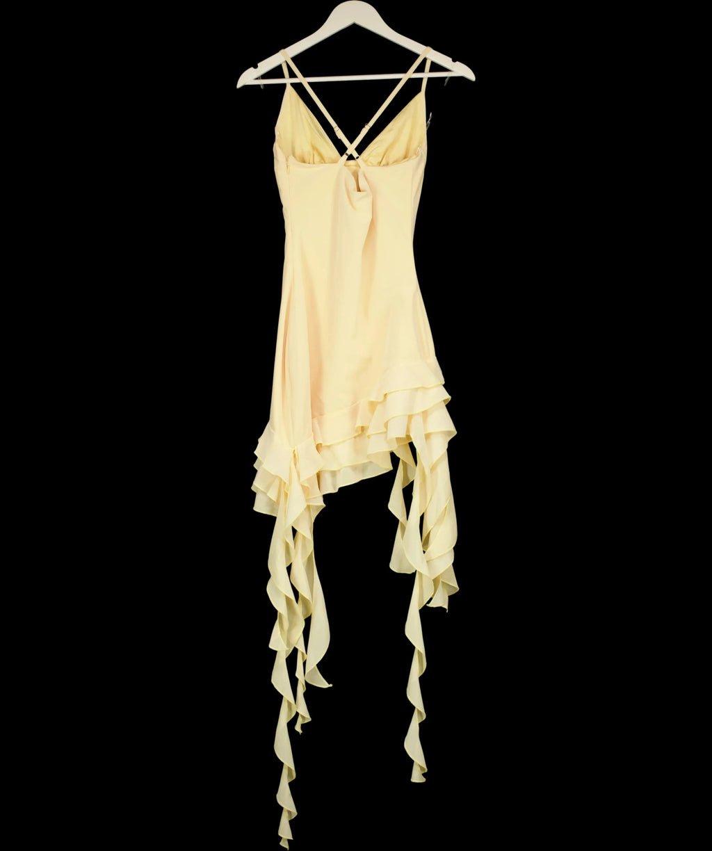 Babyboo Yellow Asymmetric Ruffle Rosette Mini Dress Lemon Yellow, size UK S — label
