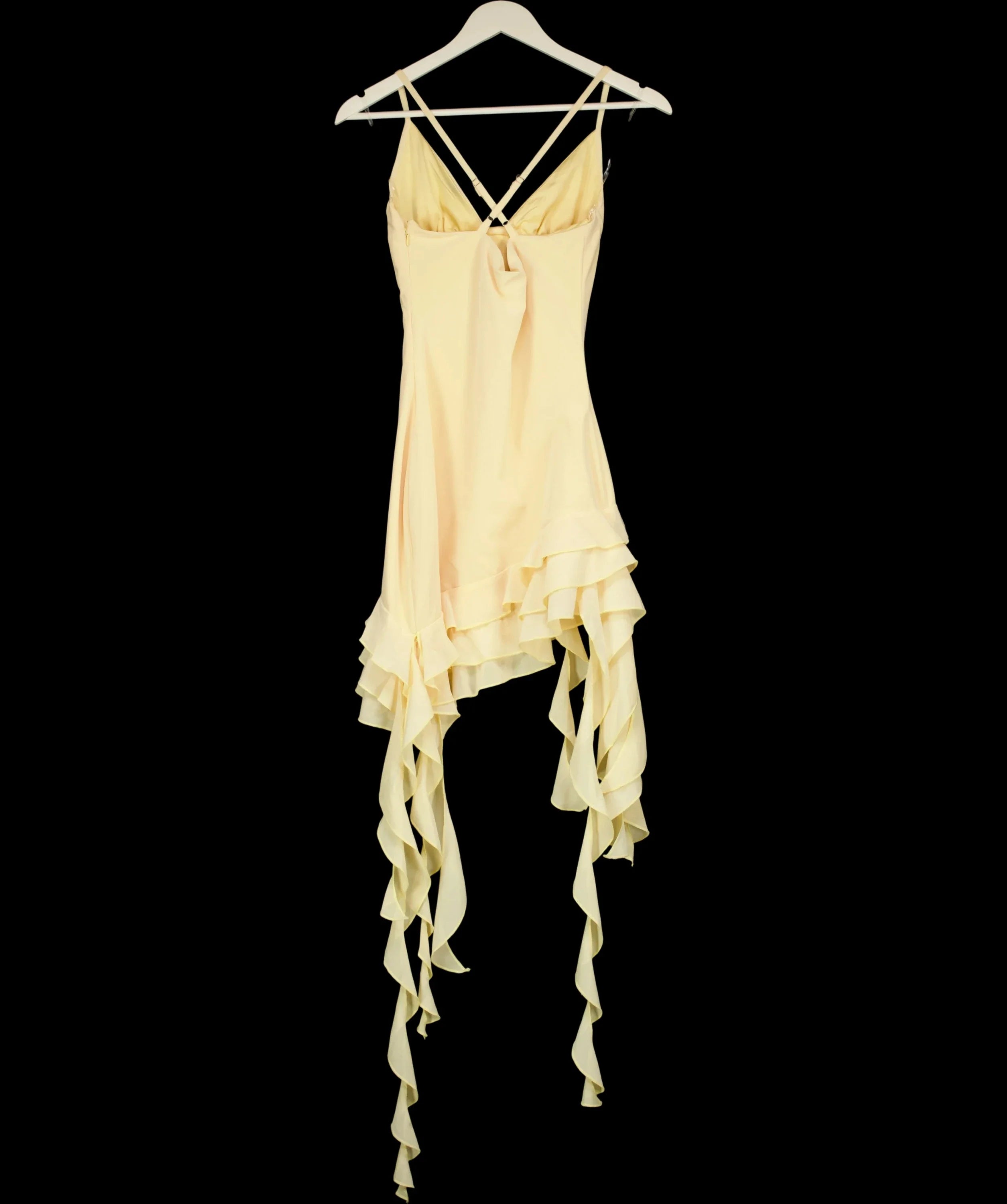 Babyboo Yellow Asymmetric Ruffle Rosette Mini Dress Lemon Yellow, size UK S — label