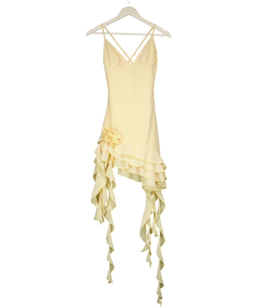 Babyboo Yellow Asymmetric Ruffle Rosette Mini Dress Lemon Yellow, size UK S — front