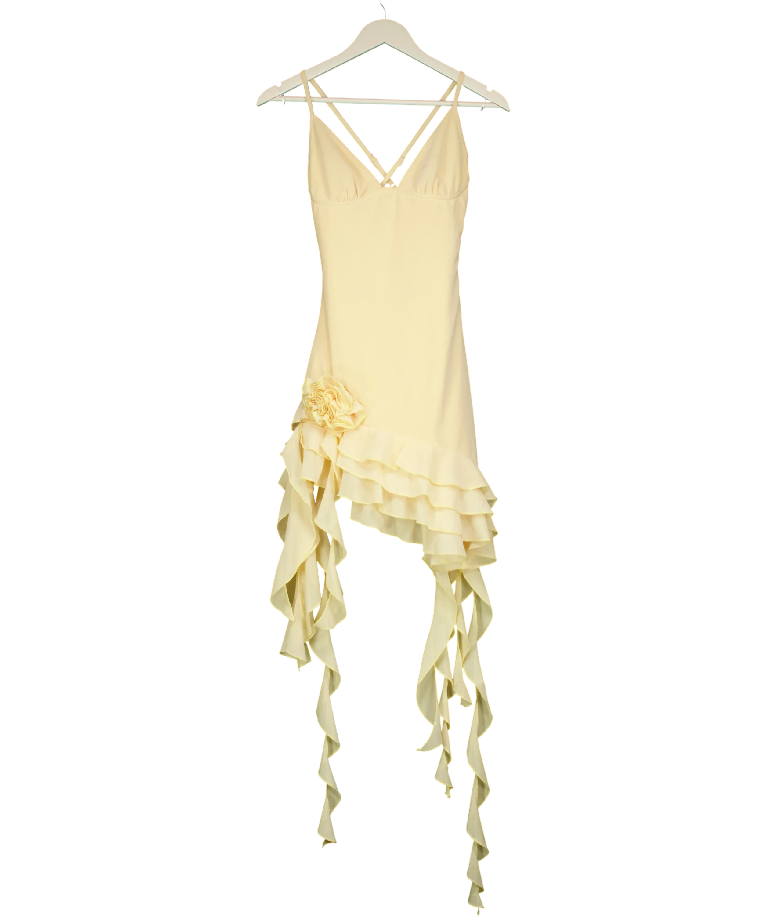 Babyboo Yellow Asymmetric Ruffle Rosette Mini Dress Lemon Yellow, size UK S — front