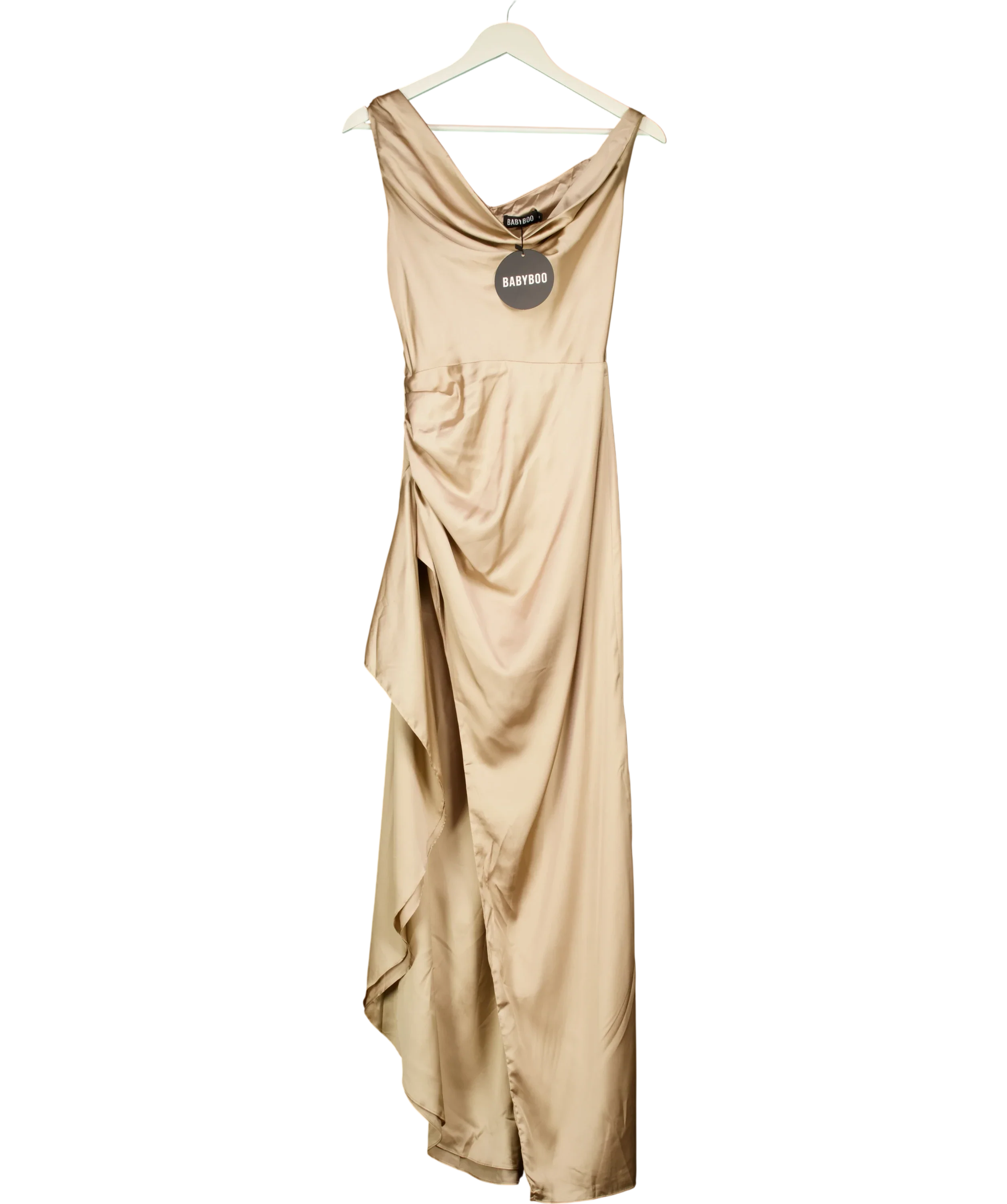 Babyboo Beige Juliene Satin Corset Maxi Dress Champagne beige, size UK S — front