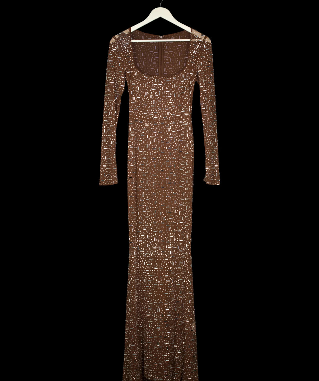 OH POLLY Brown Isabeau Sheer Embellished Maxi Dress Mocha Brown, size UK S — detail