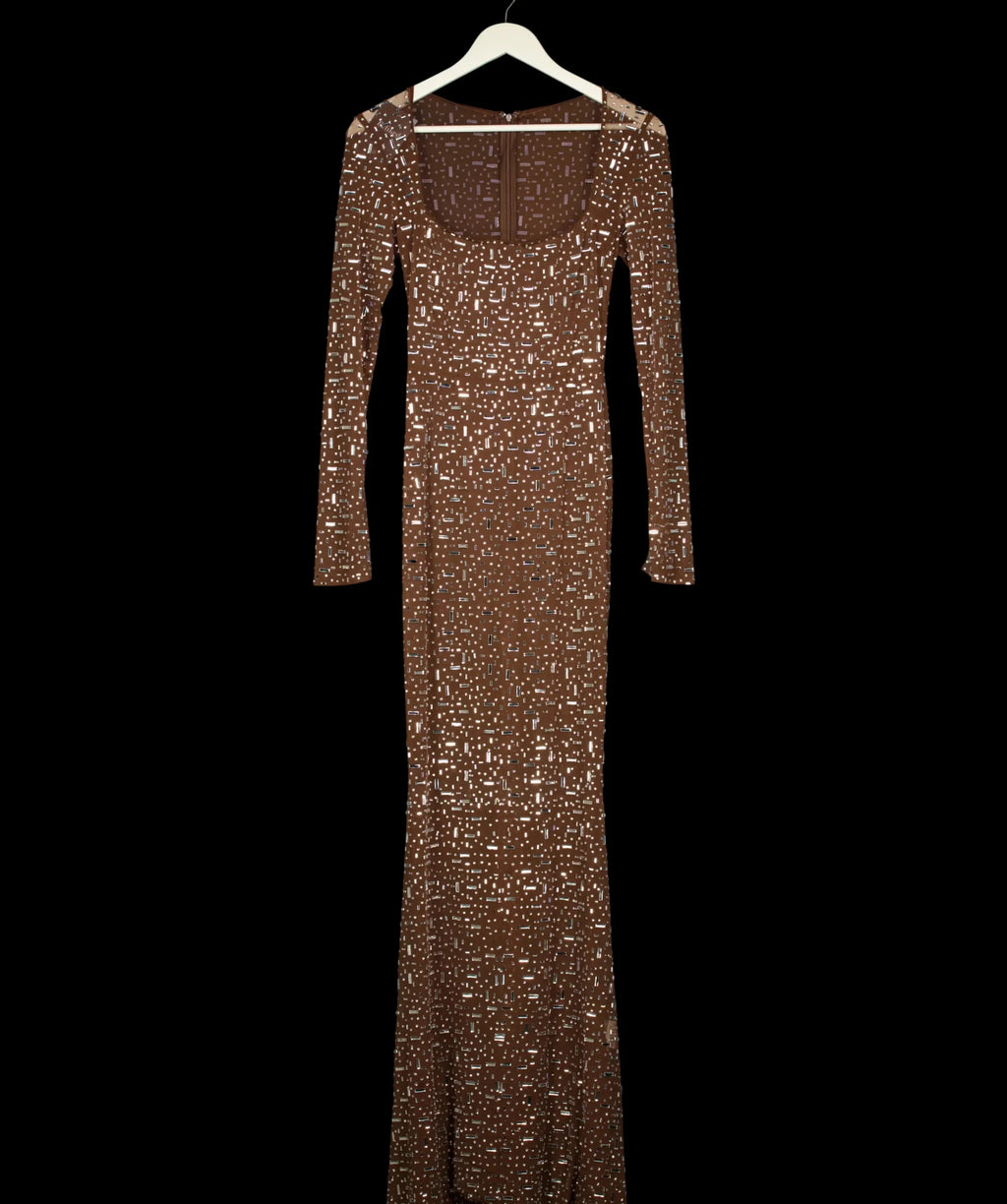 OH POLLY Brown Isabeau Sheer Embellished Maxi Dress Mocha Brown, size UK S — detail