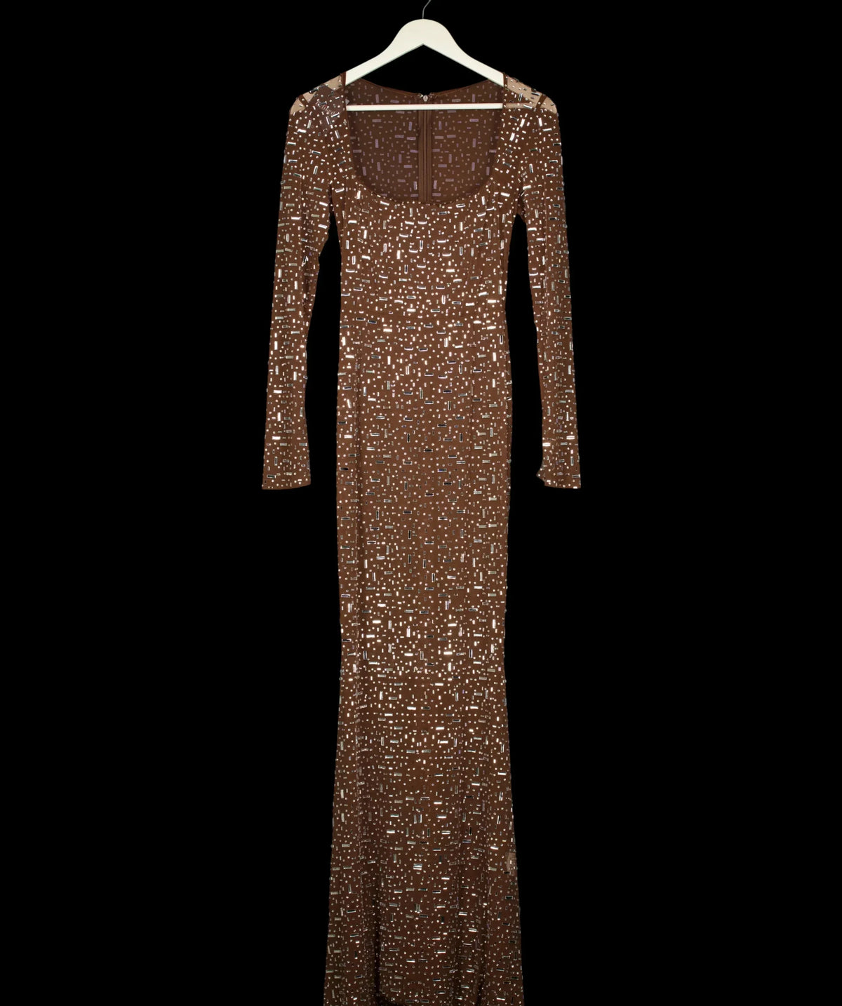 OH POLLY Brown Isabeau Sheer Embellished Maxi Dress Mocha Brown, size UK S — detail