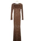 OH POLLY Brown Isabeau Sheer Embellished Maxi Dress Mocha Brown, size UK S — front
