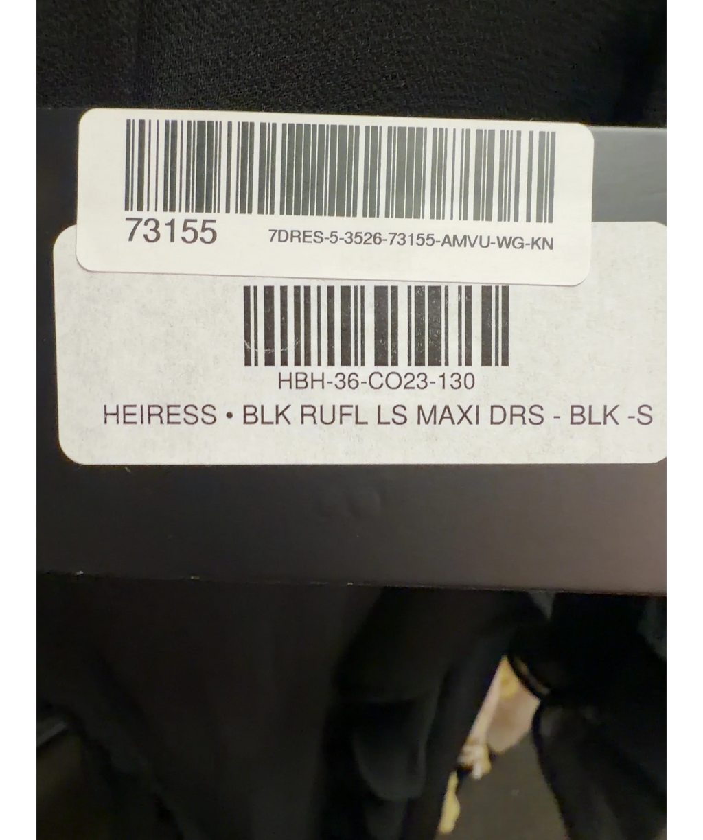 HEIRESS BEVERLY HILLS Black Black Ruffle Long Sleeve Maxi Dress, size UK S — label