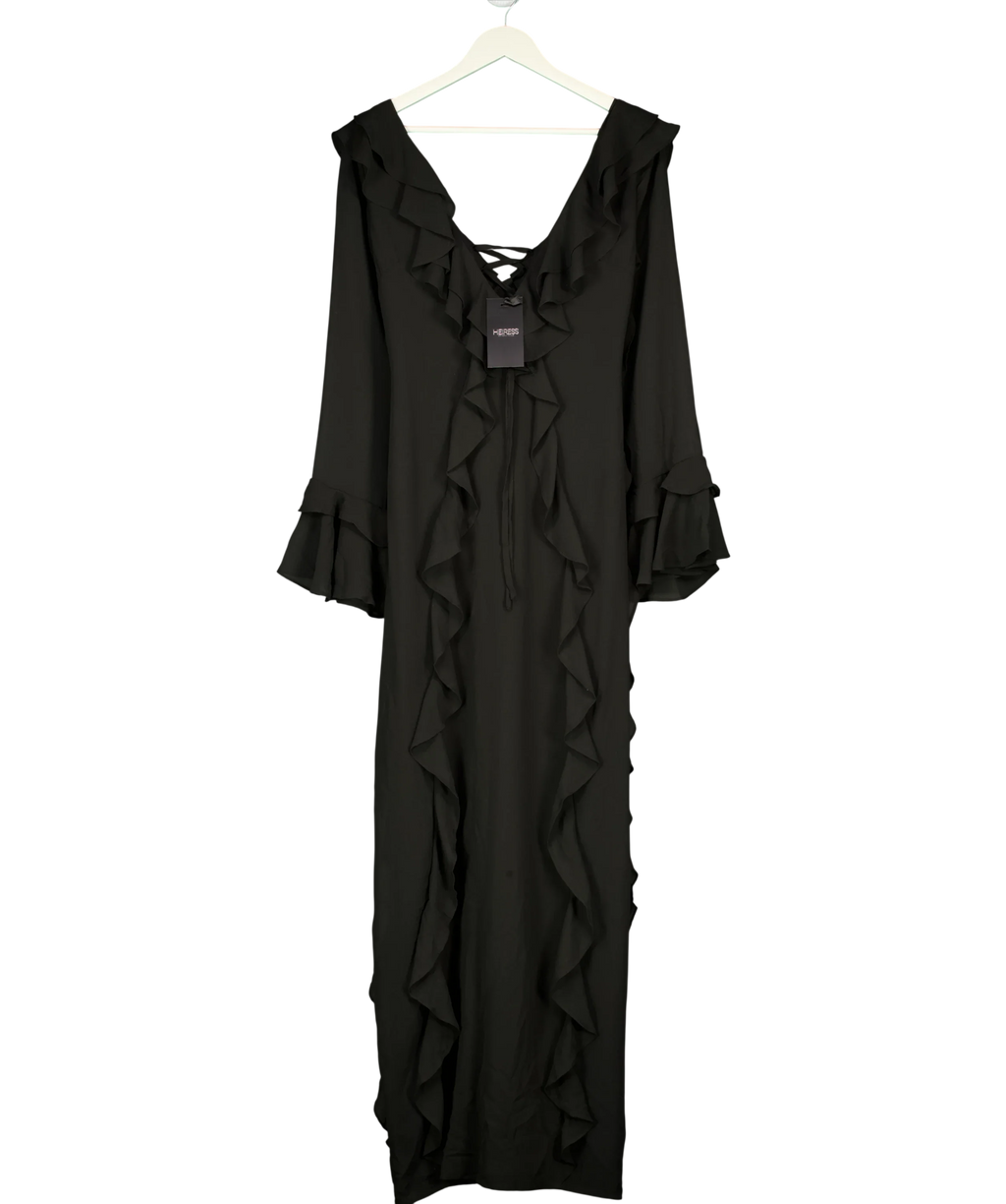 HEIRESS BEVERLY HILLS Black Black Ruffle Long Sleeve Maxi Dress, size UK S — front