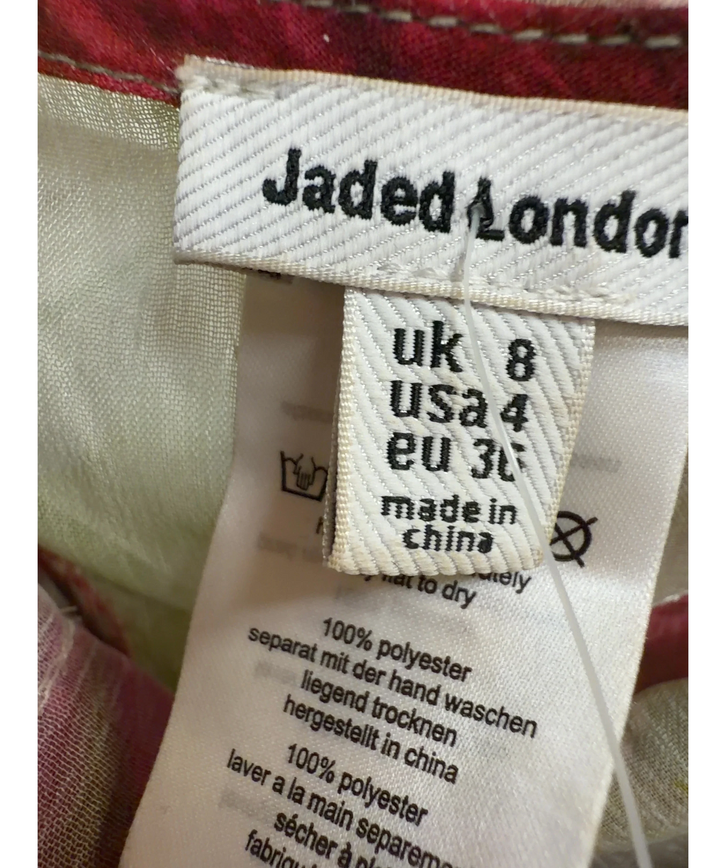 Jaded London Multicoloured Dahlia Hand-Beaded Backless Chiffon Maxi/Midi Dress, size UK 8 — care label