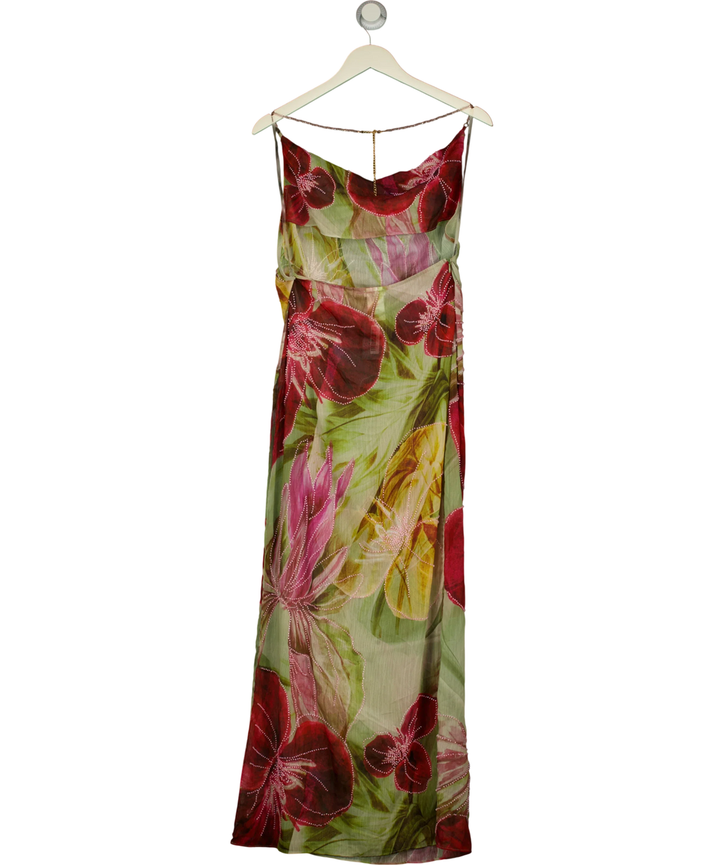 Jaded London Multicoloured Dahlia Hand-Beaded Backless Chiffon Maxi/Midi Dress, size UK 8 — back