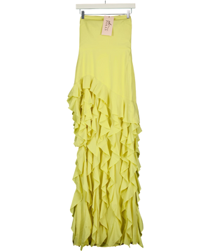 Oh Polly Yellow Asymmetrical Ruffles Maxi Dress UK 8