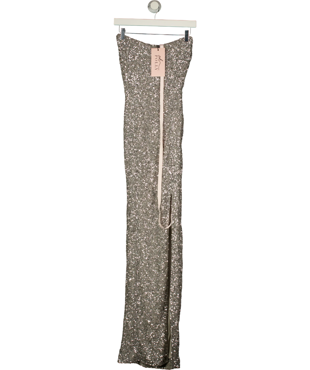 OH POLLY silver Jasella Embellished Corset Gown, size UK 8 — front