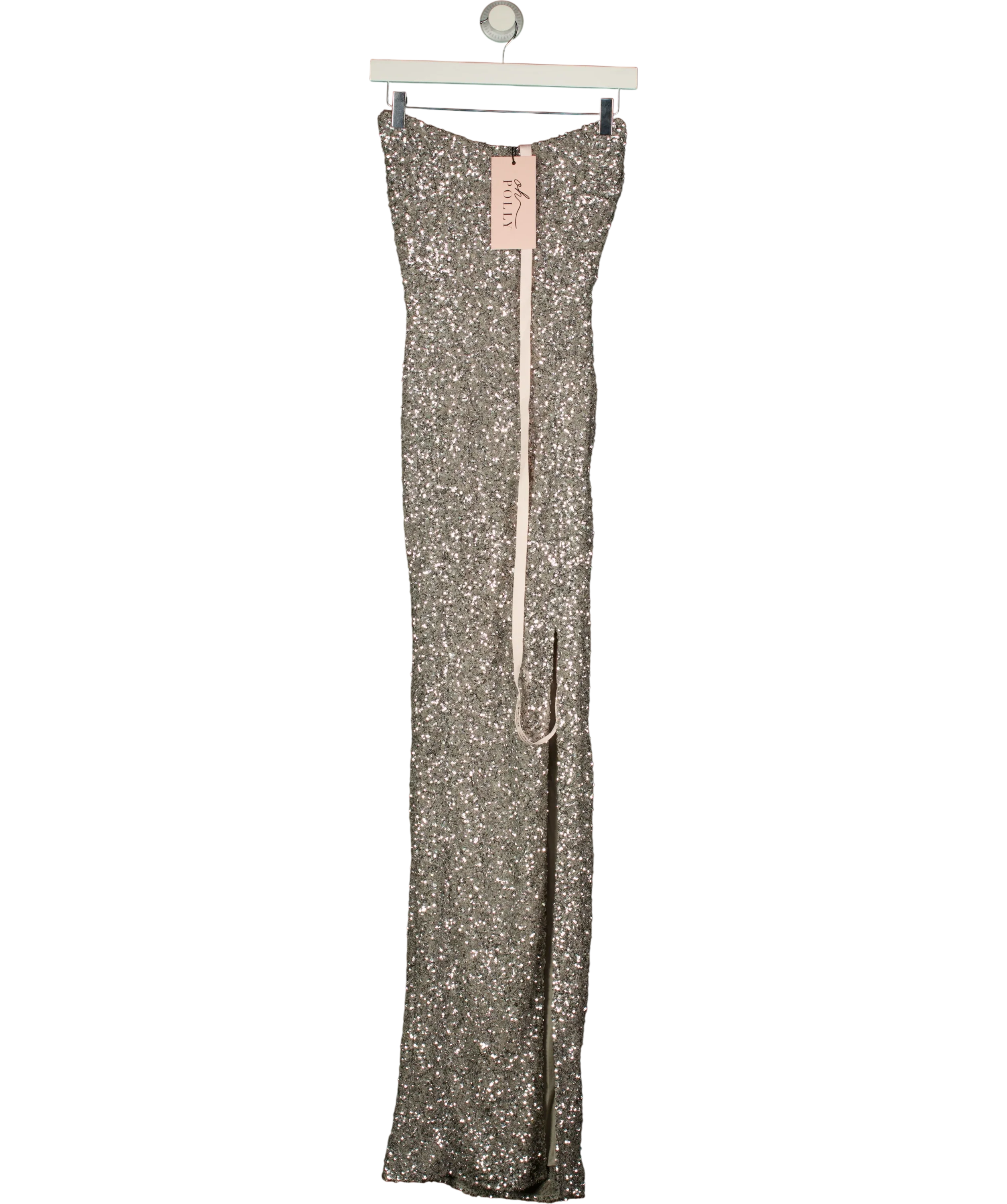 OH POLLY silver Jasella Embellished Corset Gown, size UK 8 — front