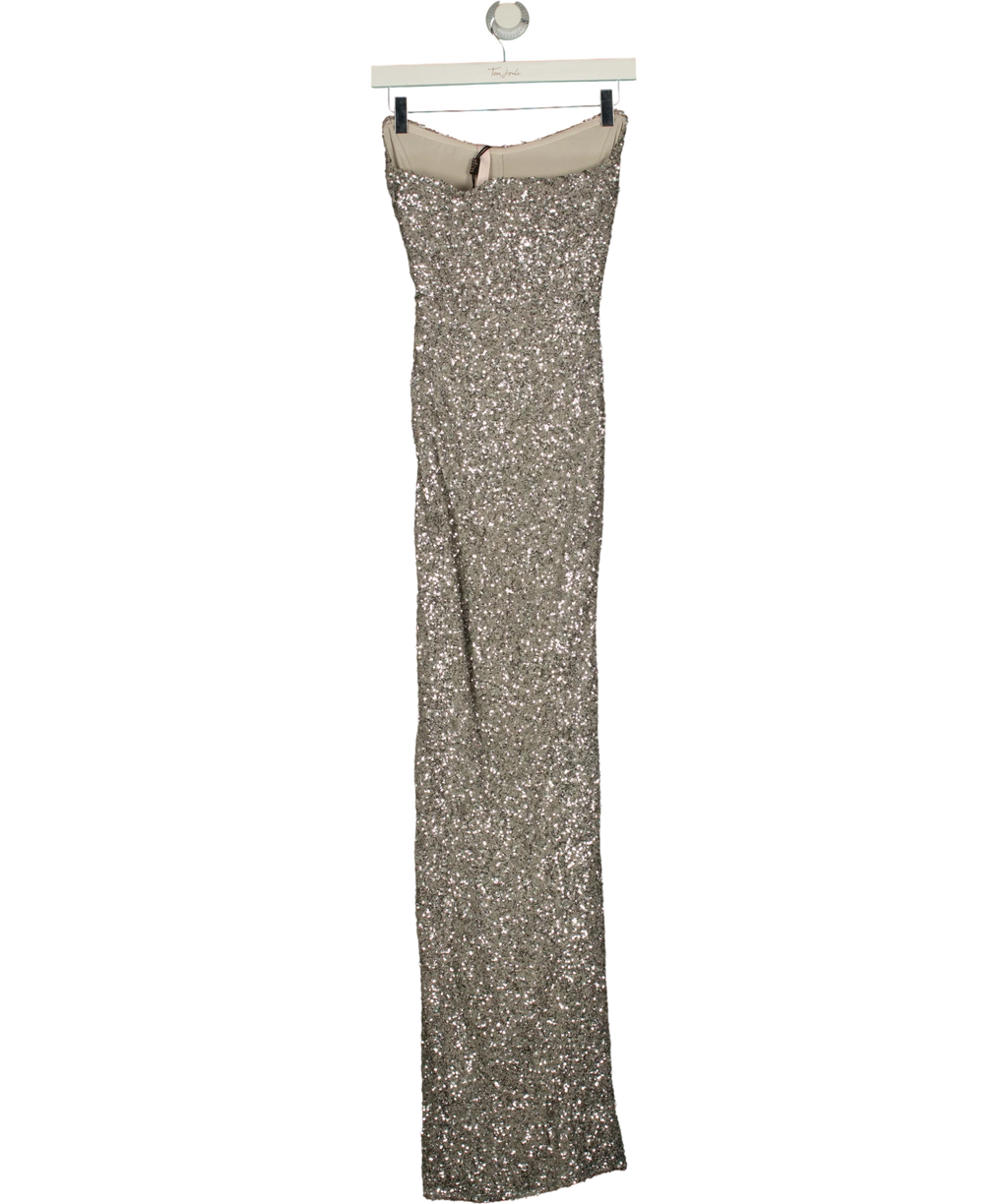 OH POLLY silver Jasella Embellished Corset Gown, size UK 8 — back