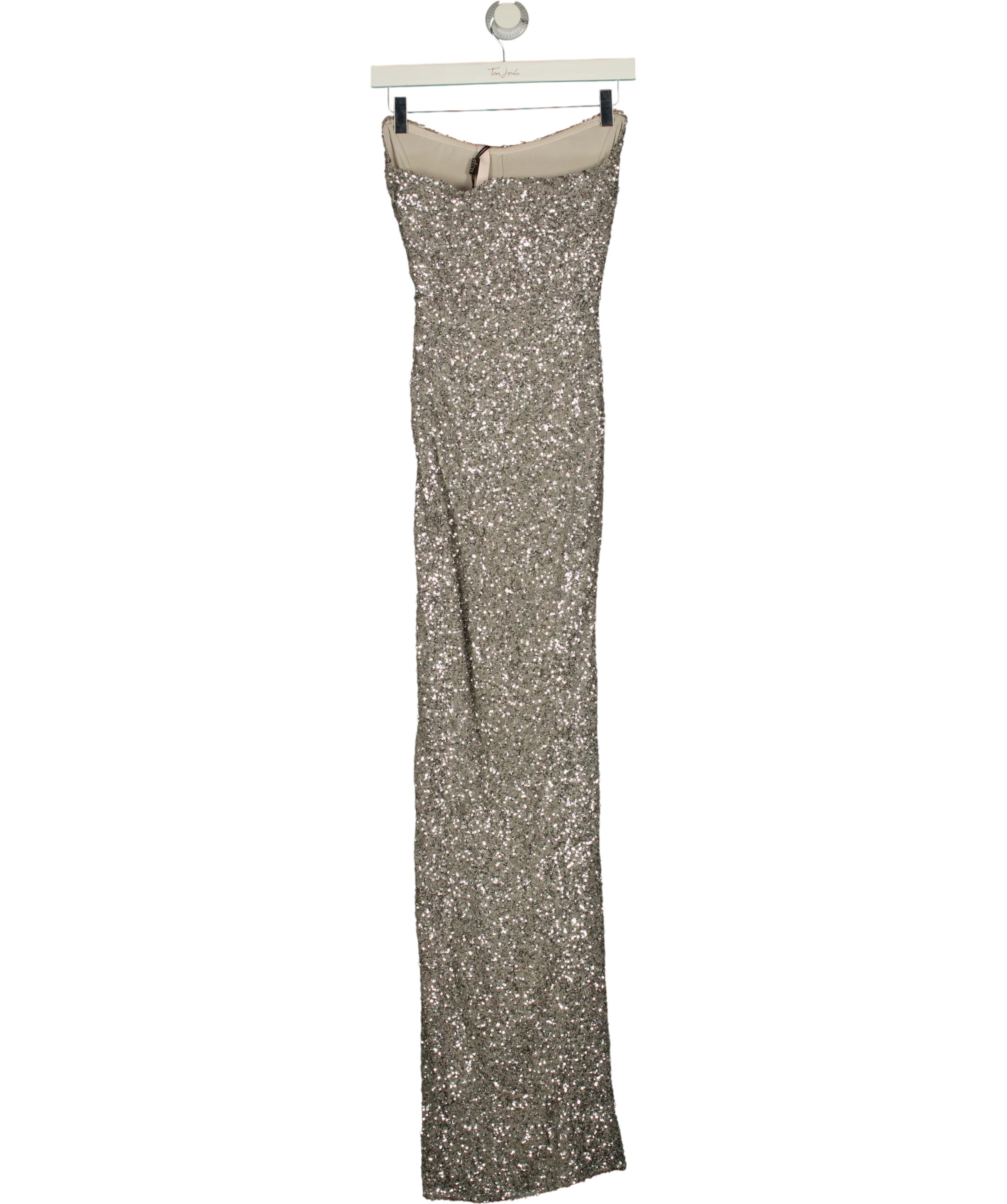 OH POLLY silver Jasella Embellished Corset Gown, size UK 8 — back