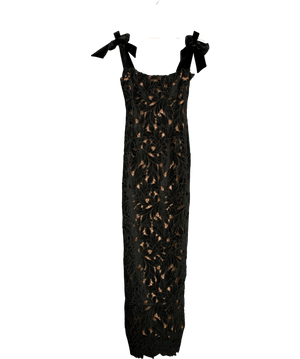House of CB Tiff Black Velvet lace Dress with Bow shoulders UK S