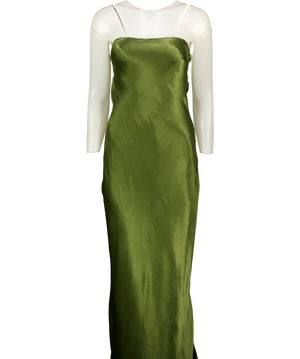 Hello Molly The Felicity Strapless Satin Maxi Dress Olive GREEN UK 8