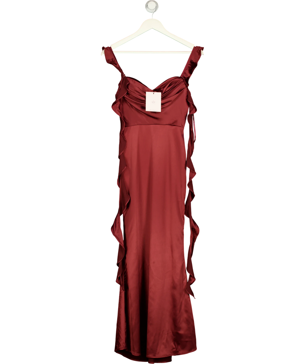 Hello Molly burgundy Romance High Satin Maxi Dress, size UK S — front