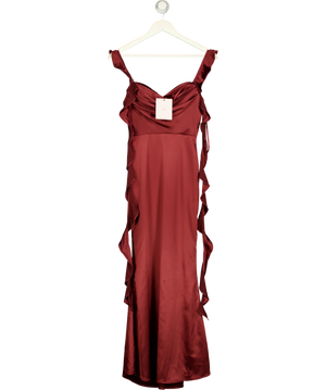 Hello Molly Romance High Satin Maxi Dress Burgundy UK S