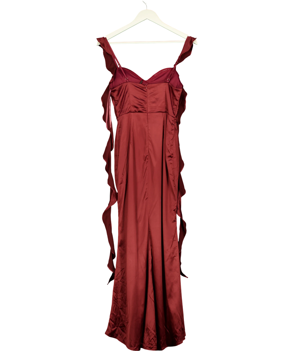 Hello Molly burgundy Romance High Satin Maxi Dress, size UK S — back