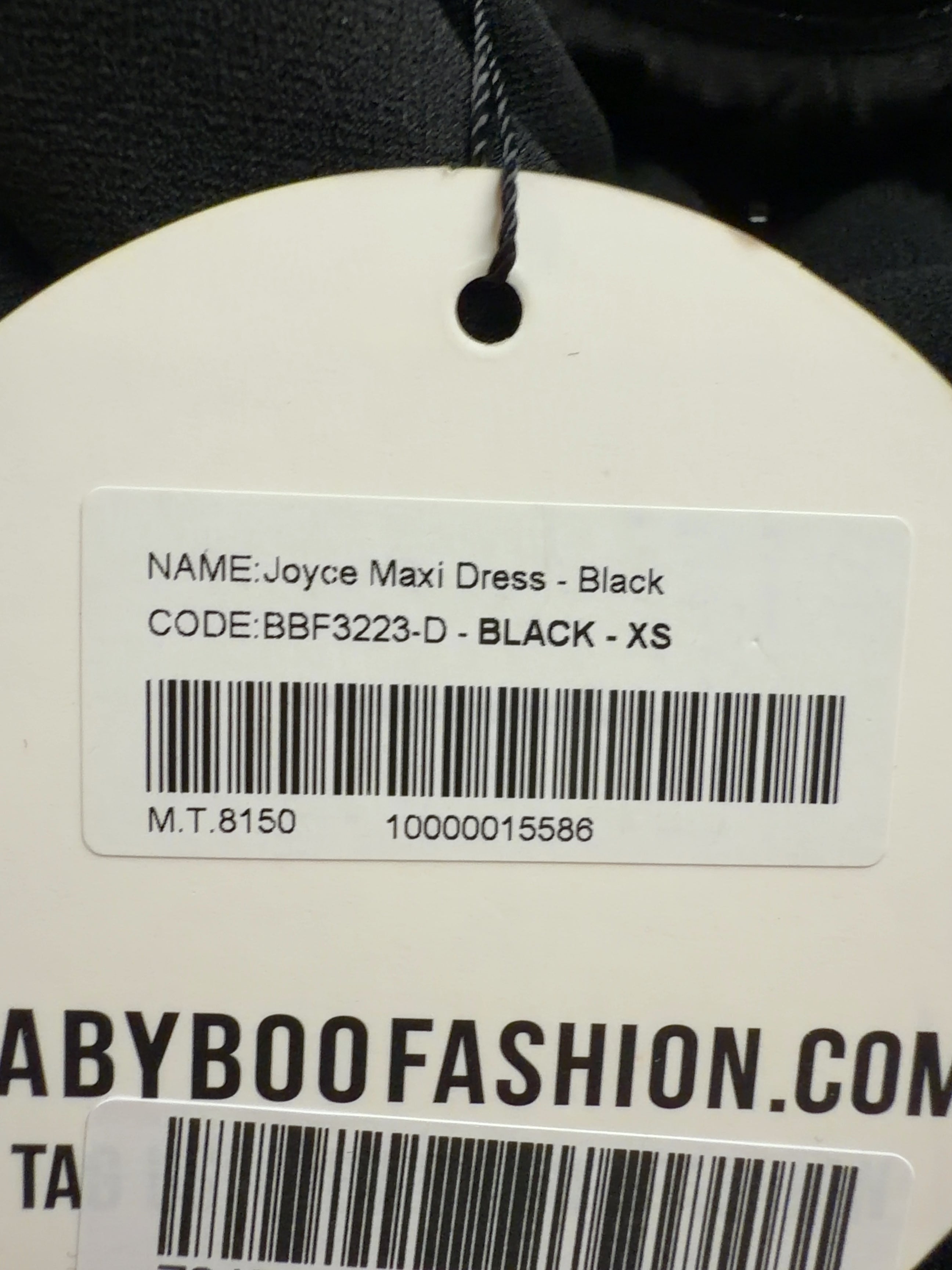 Babyboo Black Joyce Maxi Dress, size UK XS — label