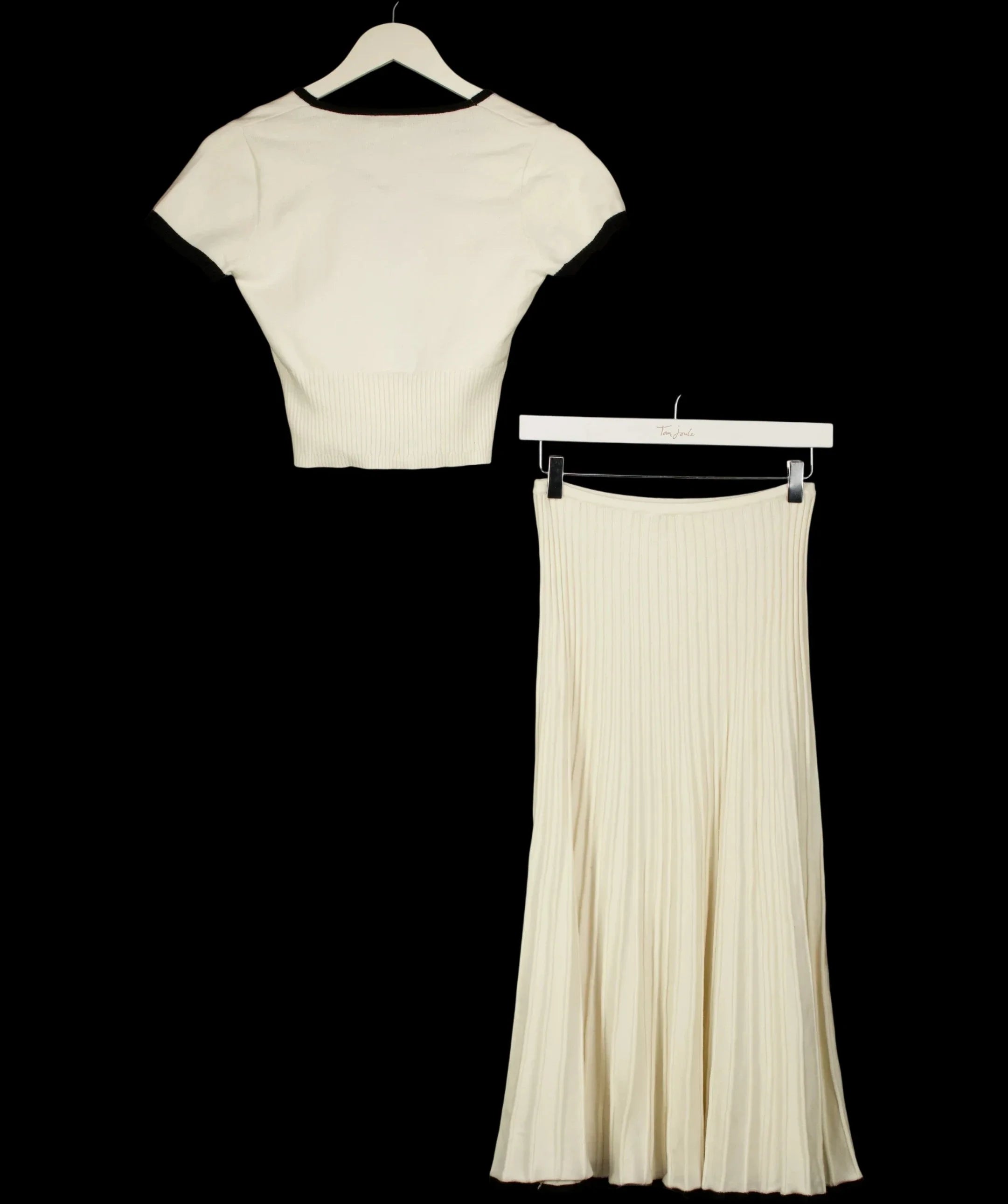 Meshki Cream Jolene Contrast Knit Top and Midi Skirt Set, size UK S — label