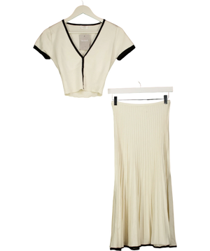 Meshki Cream Jolene Contrast Knit Top And Midi Skirt Set UK S