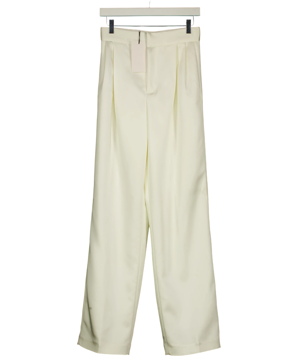 ZARA White Ecru Pleated Wide Leg Satin Trousers, size UK XS — front