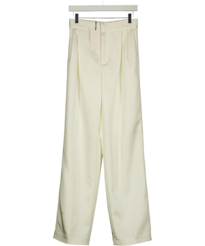 ZARA White Ecru Pleated Wide Leg Satin Trousers UK XS