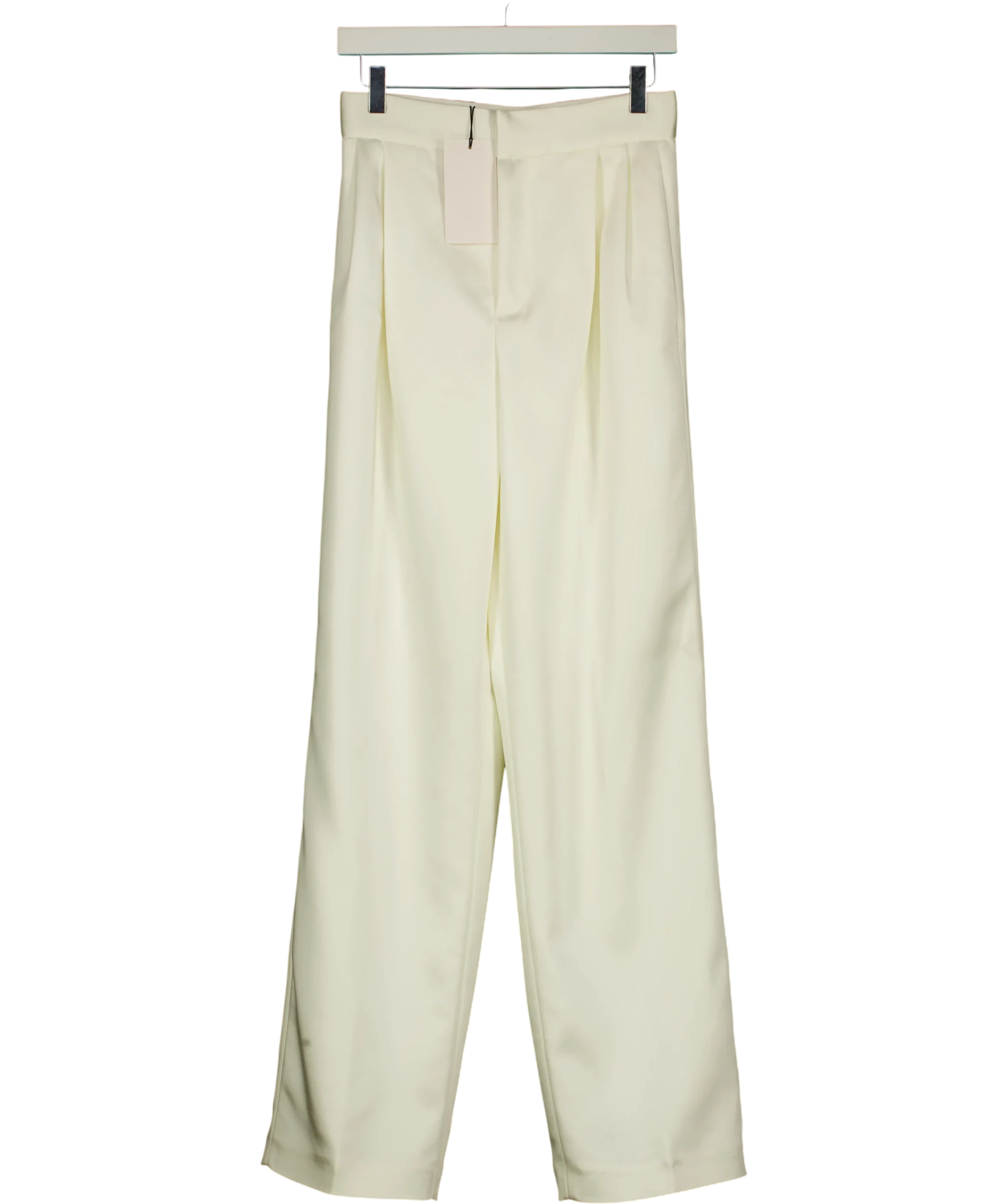 ZARA White Ecru Pleated Wide Leg Satin Trousers, size UK XS — front