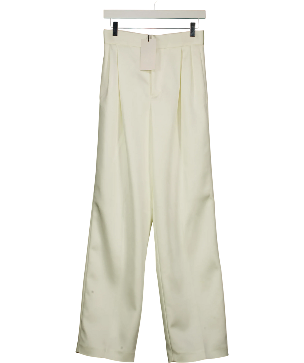 ZARA White Ecru Pleated Wide Leg Satin Trousers UK XS — Front