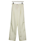 ZARA White Ecru Pleated Wide Leg Satin Trousers UK XS — Front