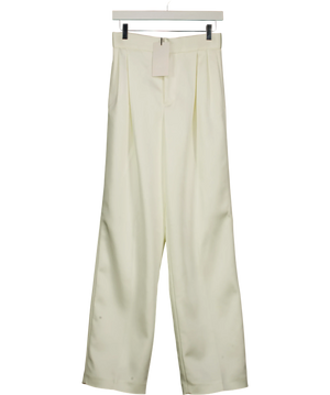 ZARA White Ecru Pleated Wide Leg Satin Trousers UK XS