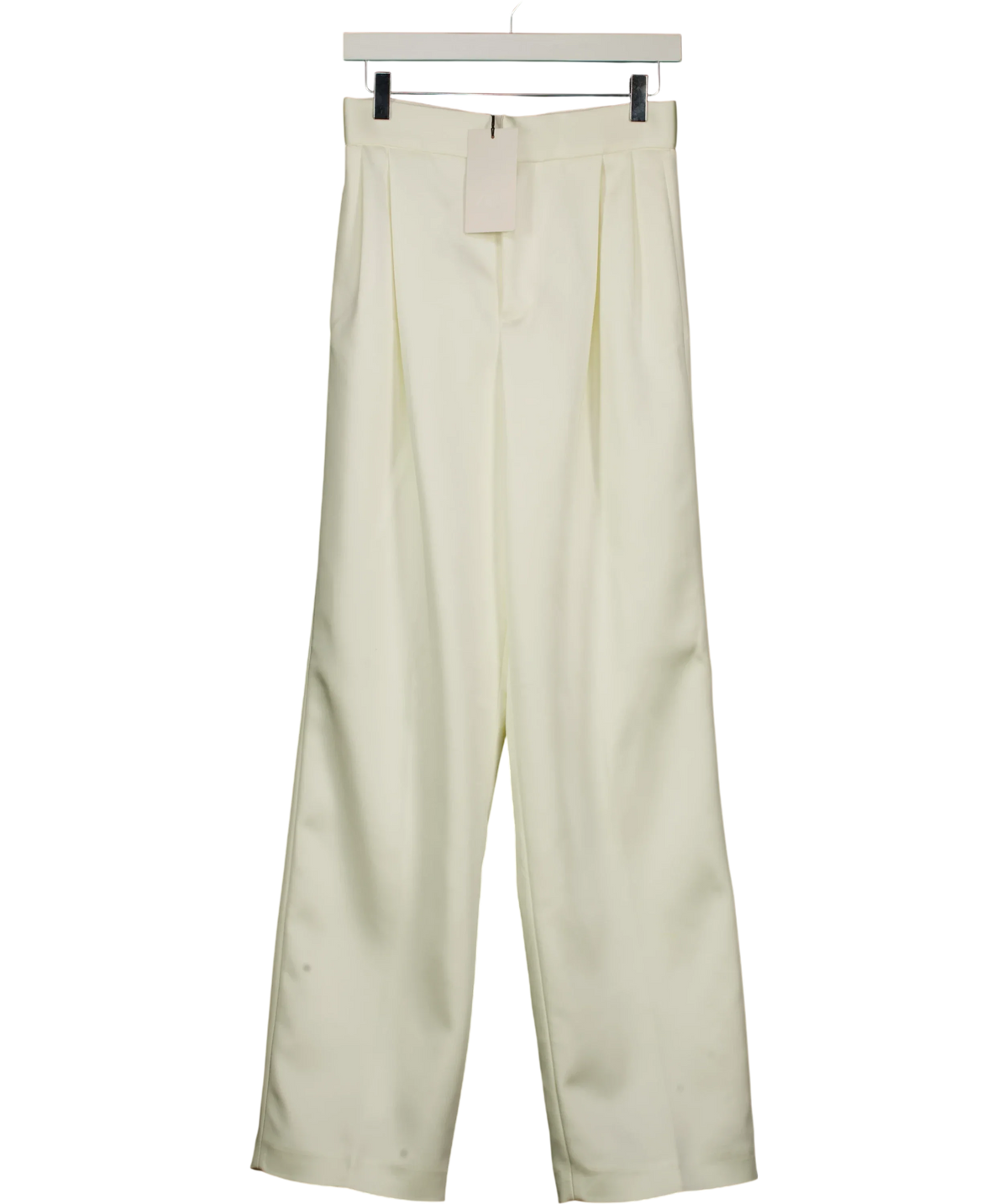 ZARA White Ecru Pleated Wide Leg Satin Trousers UK XS — Front