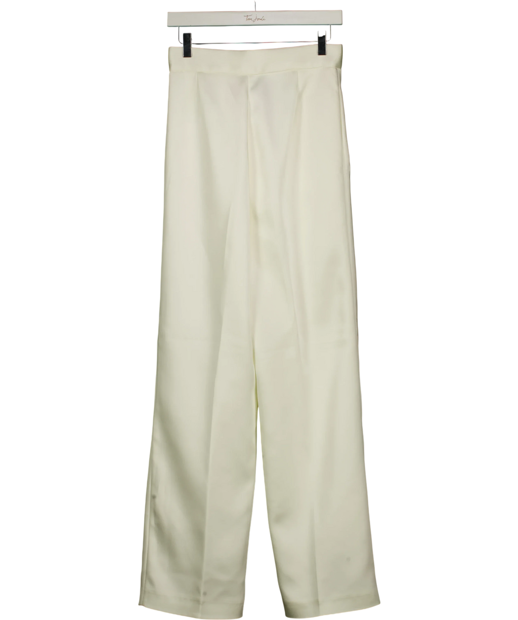 ZARA White Ecru Pleated Wide Leg Satin Trousers UK XS — Back