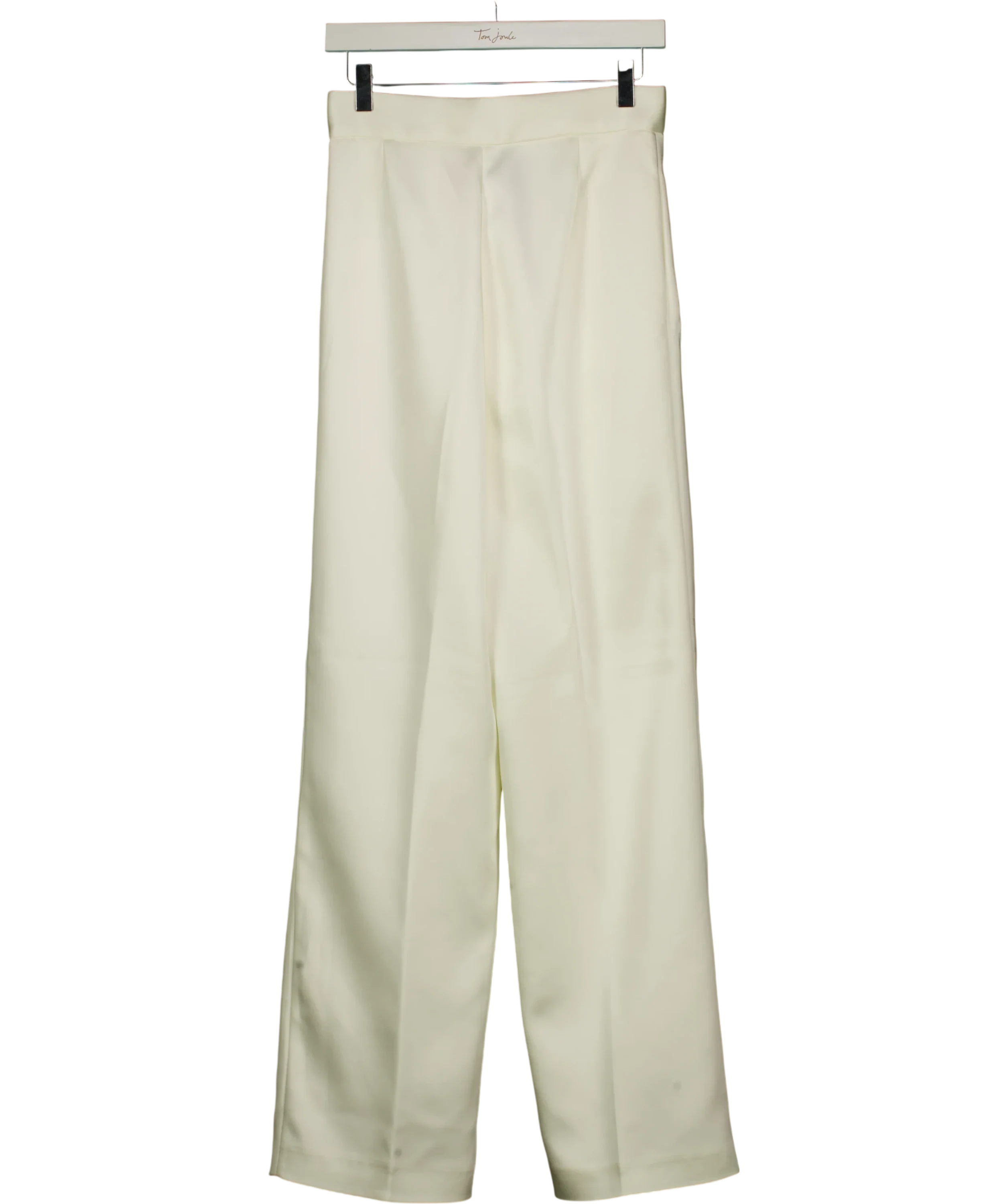 ZARA White Ecru Pleated Wide Leg Satin Trousers UK XS — Back