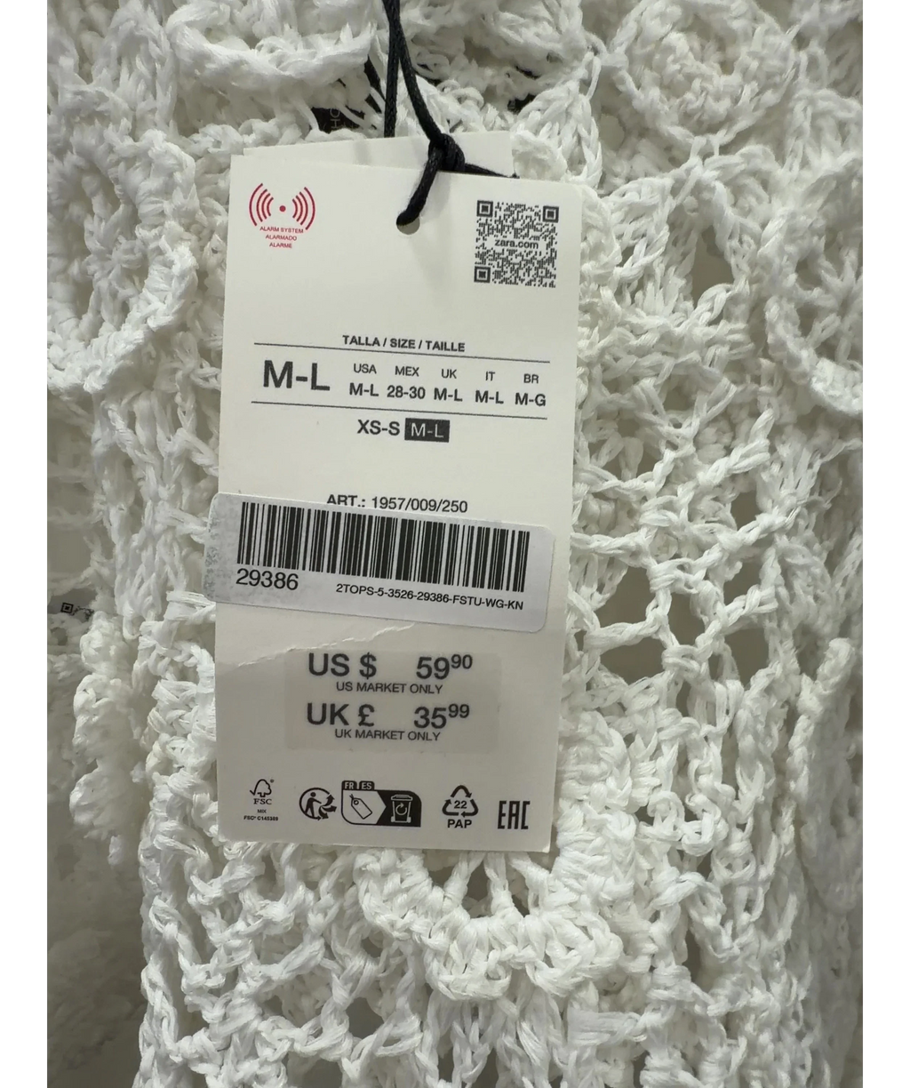 ZARA Limited Edition Floral Crochet Knit Top White UK M/L — Size