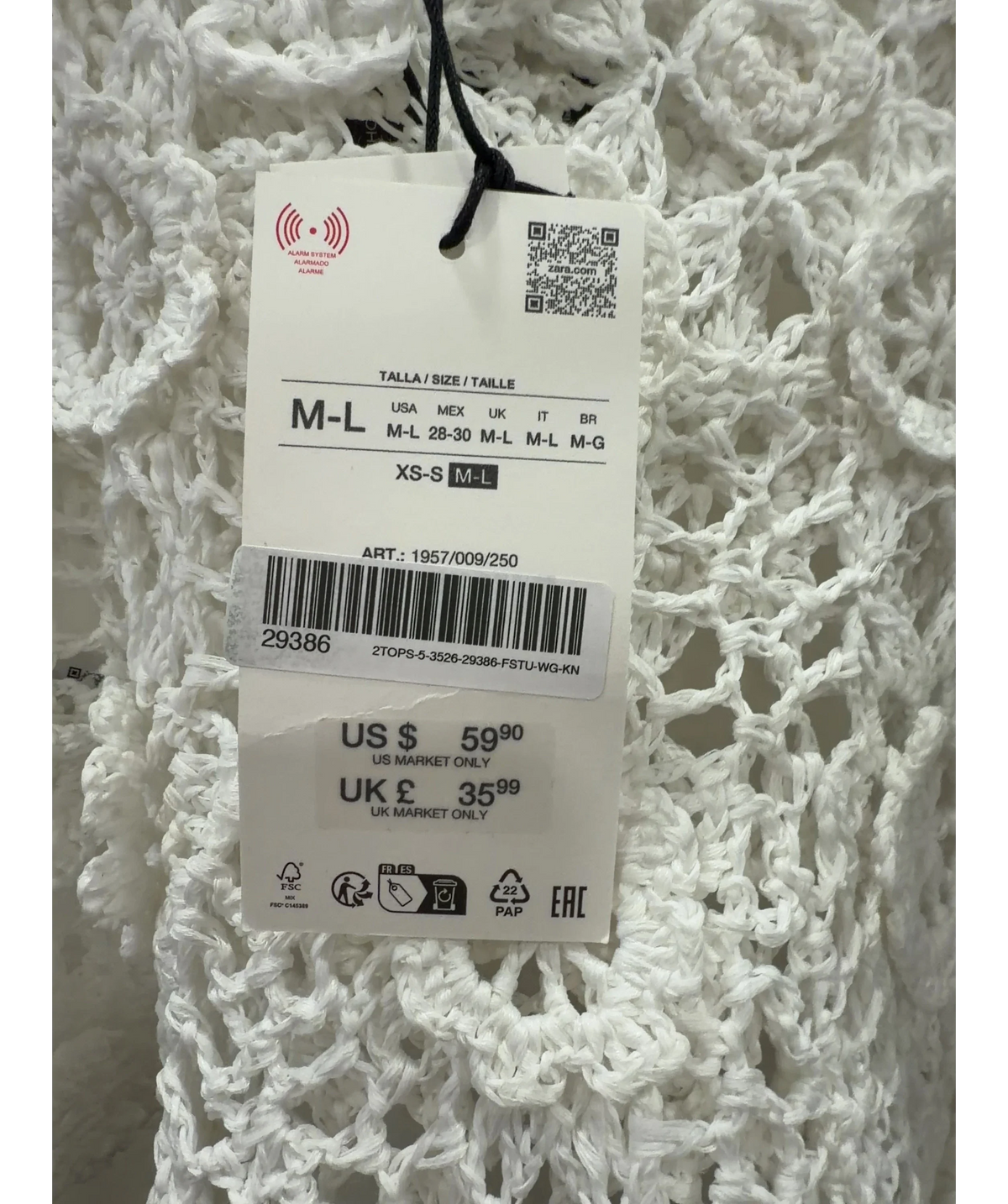 ZARA Limited Edition Floral Crochet Knit Top White UK M/L — Size
