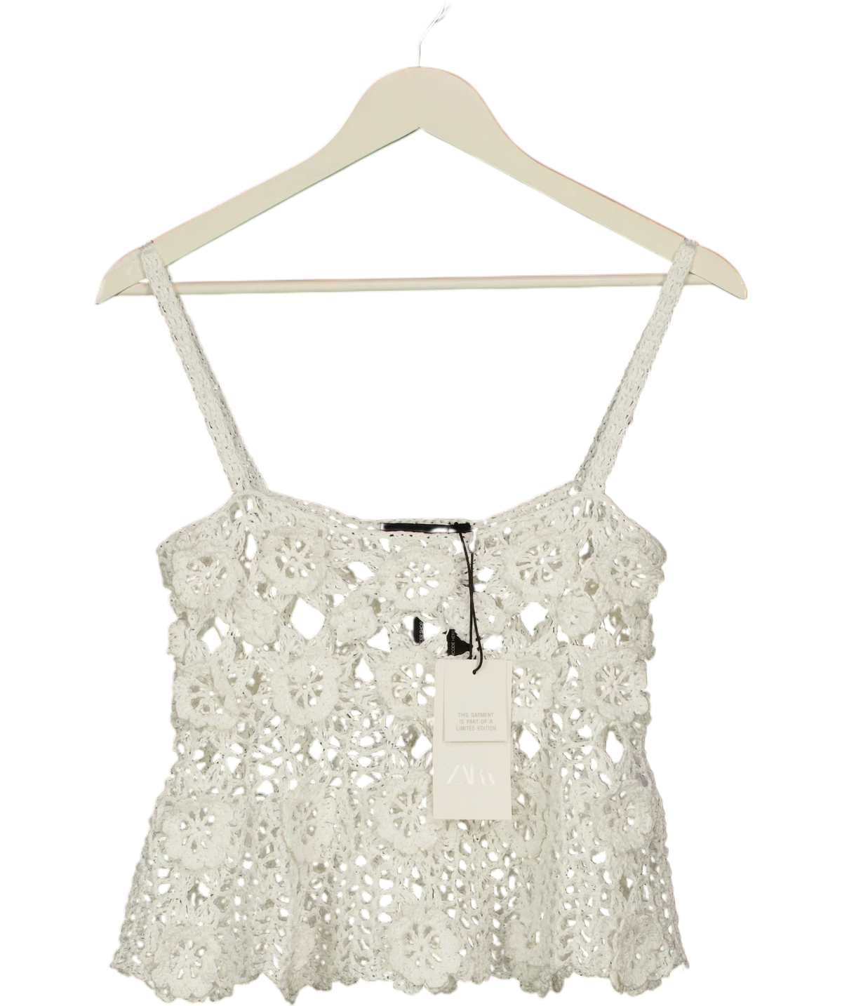 ZARA White Limited Edition Floral Crochet Knit Top White, size UK M/L — front