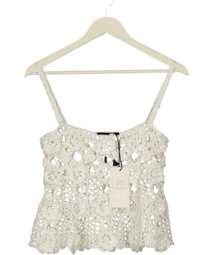 ZARA Limited Edition Floral Crochet Knit Top White UK M/L