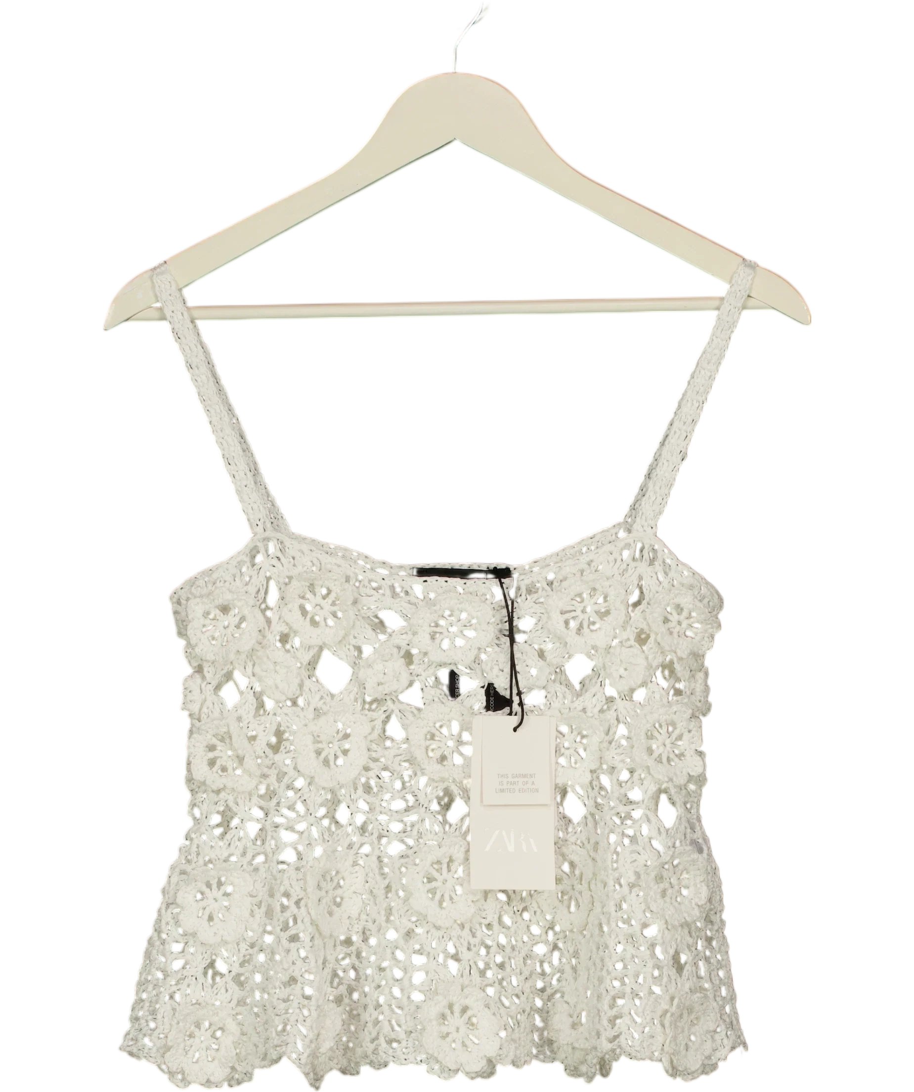 ZARA White Limited Edition Floral Crochet Knit Top White, size UK M/L — front