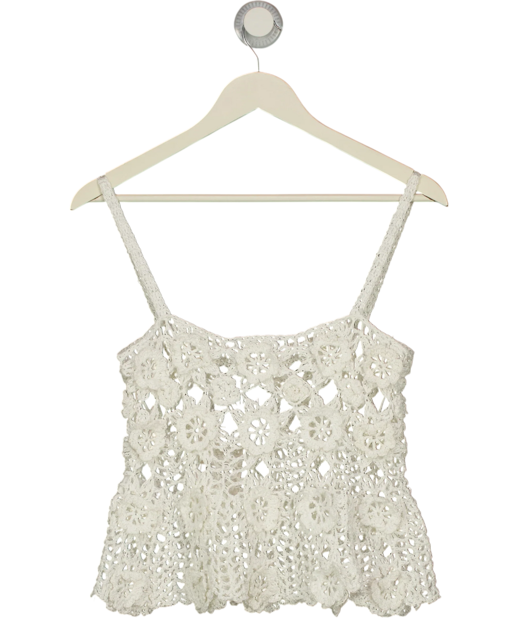 ZARA White Limited Edition Floral Crochet Knit Top White, size UK M/L — back