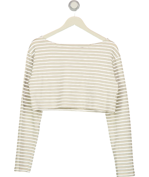 THE FRANKIE SHOP Cream Tilla Cropped Striped Cotton-jersey Top UK M/L