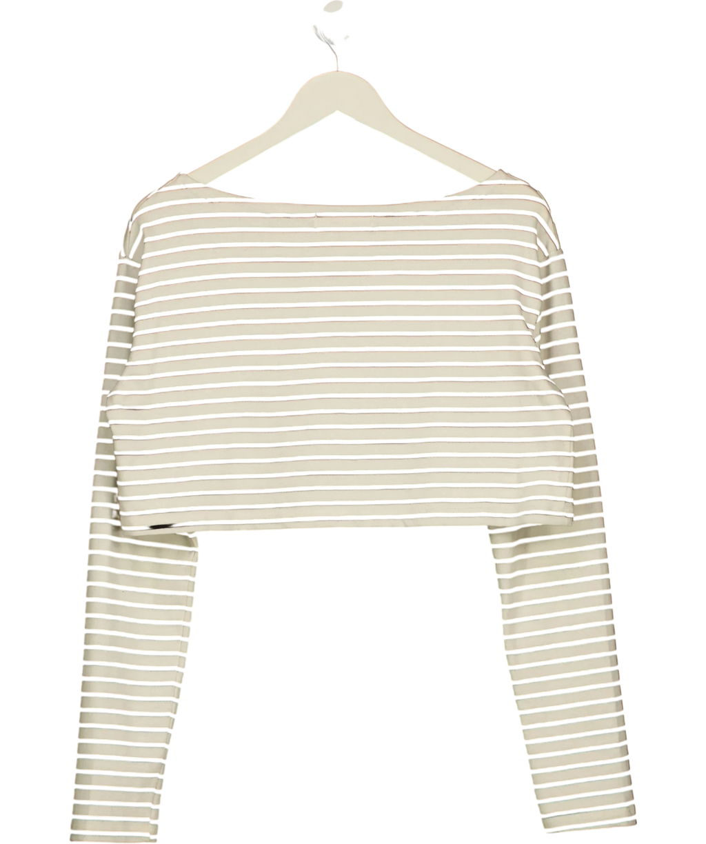 THE FRANKIE SHOP Cream Tilla Cropped Striped Cotton-Jersey Top, size UK M/L — back