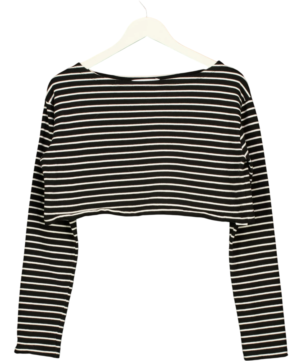THE FRANKIE SHOP Black Tilla Cropped Striped Cotton-Jersey Top Black/White, size UK M/L — front